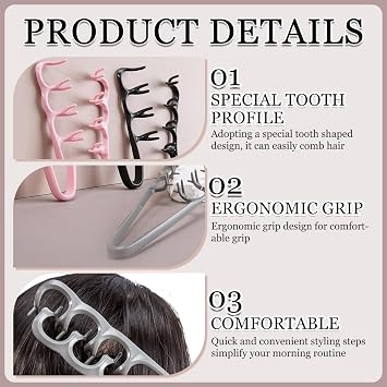 Pack of 3 Texture Comb, Styling Comb Curls, Volumising Tool for Roots, Volumising Wide-Tooth Hair Styling Comb, Ideal for Curly Hair, Hairdressing Styling for Women