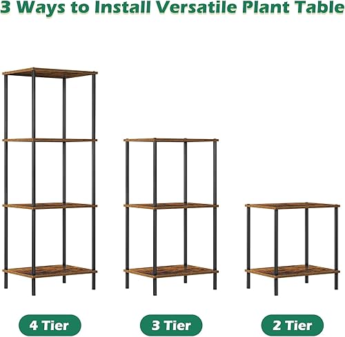 Miniatura 7 de ETELI Tall End Table 4 Tier Wood Skinny Side Table Living Room with Storage Shelf Nightstand Bedside Table Plant Stand for Bedroom Office Dorm,