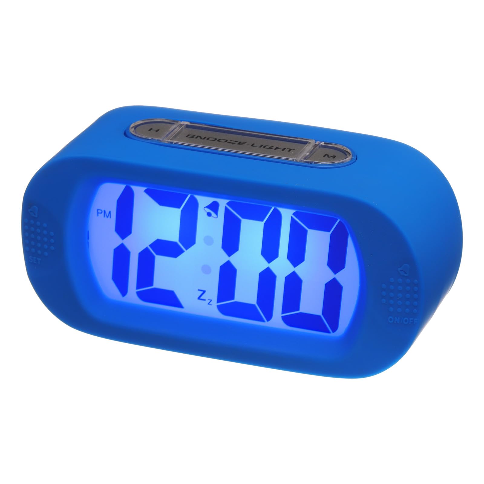 sourcing map Electronic Alarm Clock with LCD Screen, Blue Digital Alarm Clocks for Bedrooms, Snooze, 12H, Battery Operated for Bedrooms Heavy Sleepers Travel Office