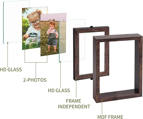 Miniatura 4 de Paquete de 2 portarretratos giratorios de 5 x 7 pulgadas, marco flotante de vidrio de doble cara para flores prensadas de oficina, marco de pie