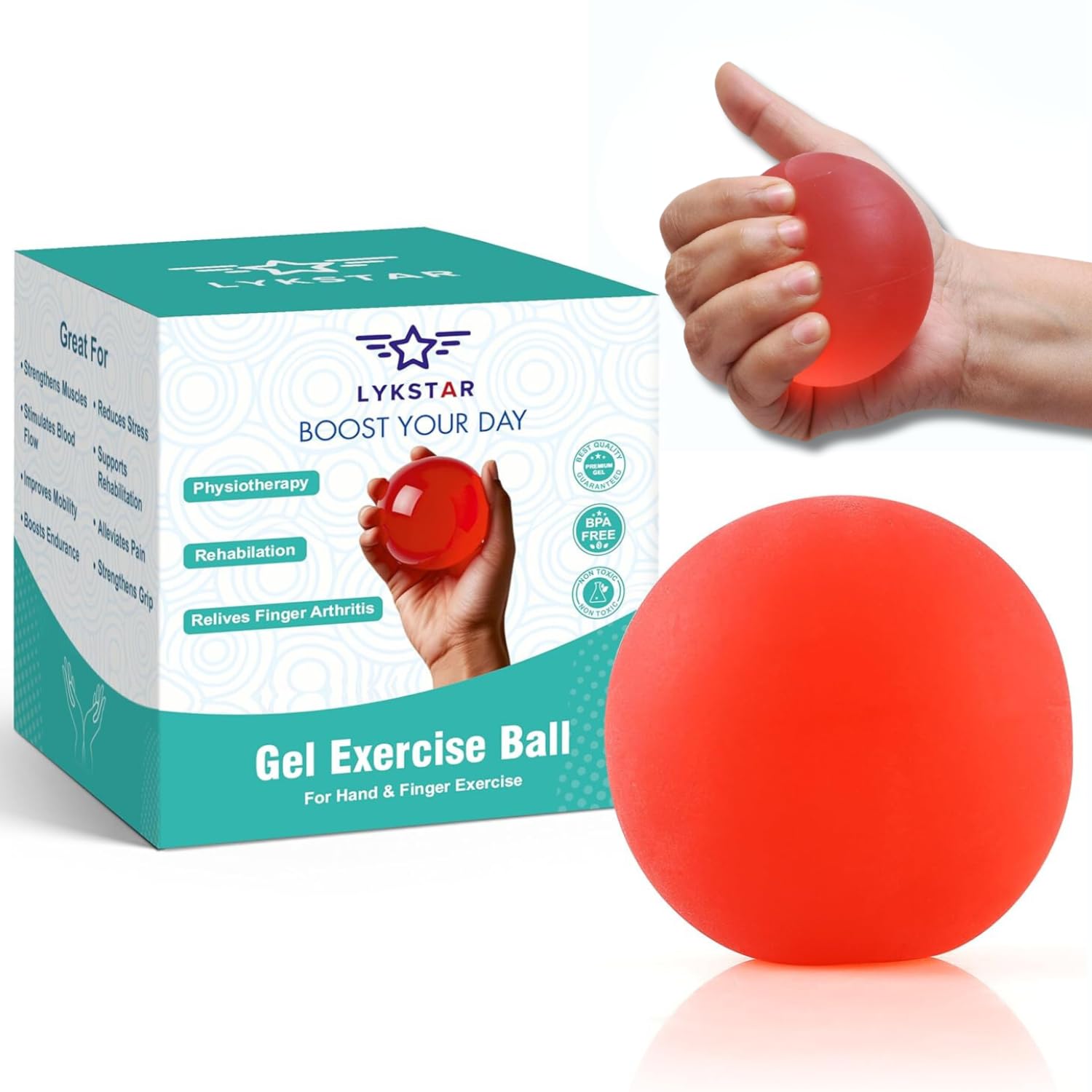 LYKSTAR™ Gel Exercise Ball for Hand Therapy, Stress Balls for Adults, Stress Relief Squeeze Balls, Soft Ball for Hand Exercise, Stress Ball for Arthritis, Finger Strengthening, Finger & Wrist Hand Exercise Ball-Large