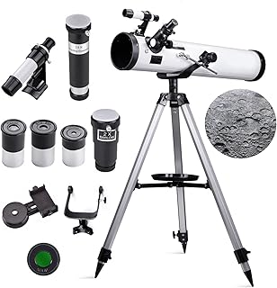 Beginners Reflector Telescope, 76mm Aperture 700mm Focal Length Scope for Astronomy Beginner, Astronomical Refracting Telescope, with Adjustable Tripod, Phone Adapter, 3 Eyepieces (White)