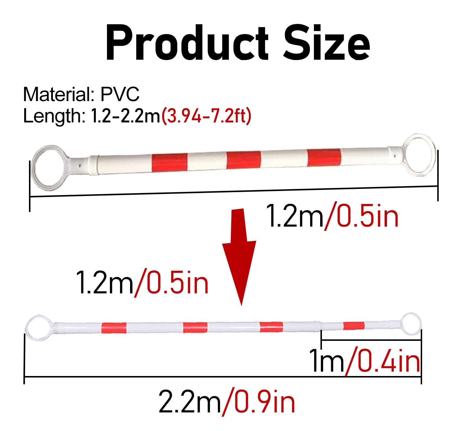 Telescopic Demarcation Pole Extendable on one End Length 1.2-2.2M, Flexible Plastic Traffic Cone Bar with Reflective Film, Safety Barrier Pole for Parking Lots and Road Construction(Retractable-10 pcs