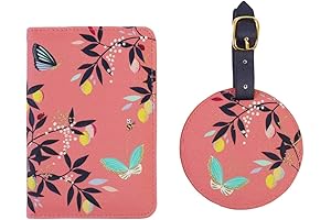 Sara Miller London Coral Orchard Butterfly Travel Set Luggage Tag and Passport Holder