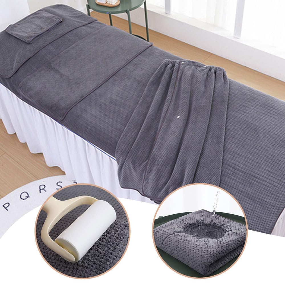 Morbuy Draps de Lit Table de Massage avec Trou, Ensembles 5 pièces Housse de Coussin de Massage Lavable, Serviette de Massage Réutilisable pour Spa Beauté Salon du Visage (Kaki)