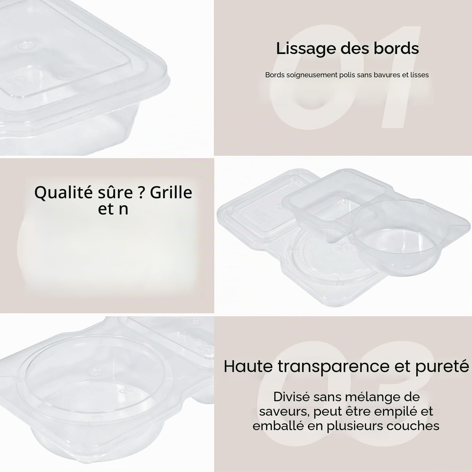 Reusable on the Go Snack Containers, Contenants Plastique avec 2 compartiments, Petits récipients à condiments Boîte à condiments à compartiments Double Compartment Condiment Container
