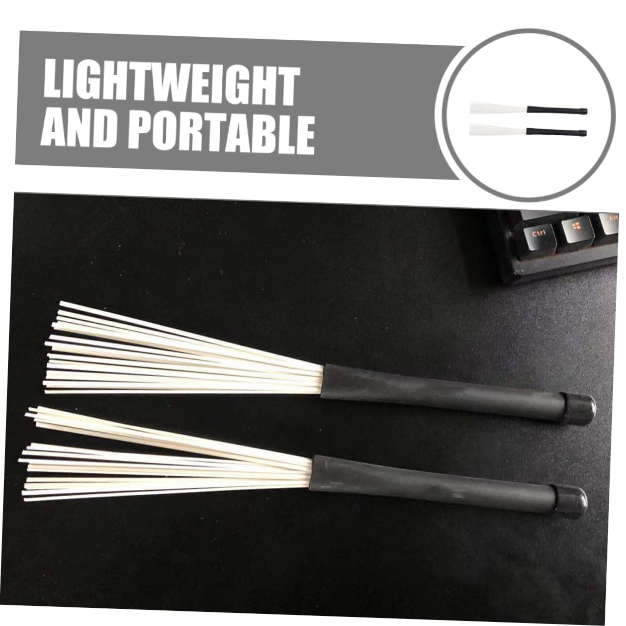 Levemolo Drum Brushes Drum Sticks Set 2pcs Percussion Stick Jazz Acoustic Supplies Lightweight Design