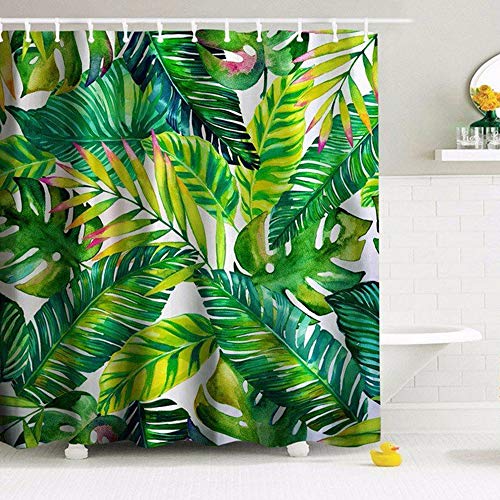 Dengyue Palm Leaves Shower Curtain Tropical Green Tree Born Tender Leaves Pattern Natural Scene Bathroom Decorating Waterproof Anti Bacterial Bath Curtain Wantitall
