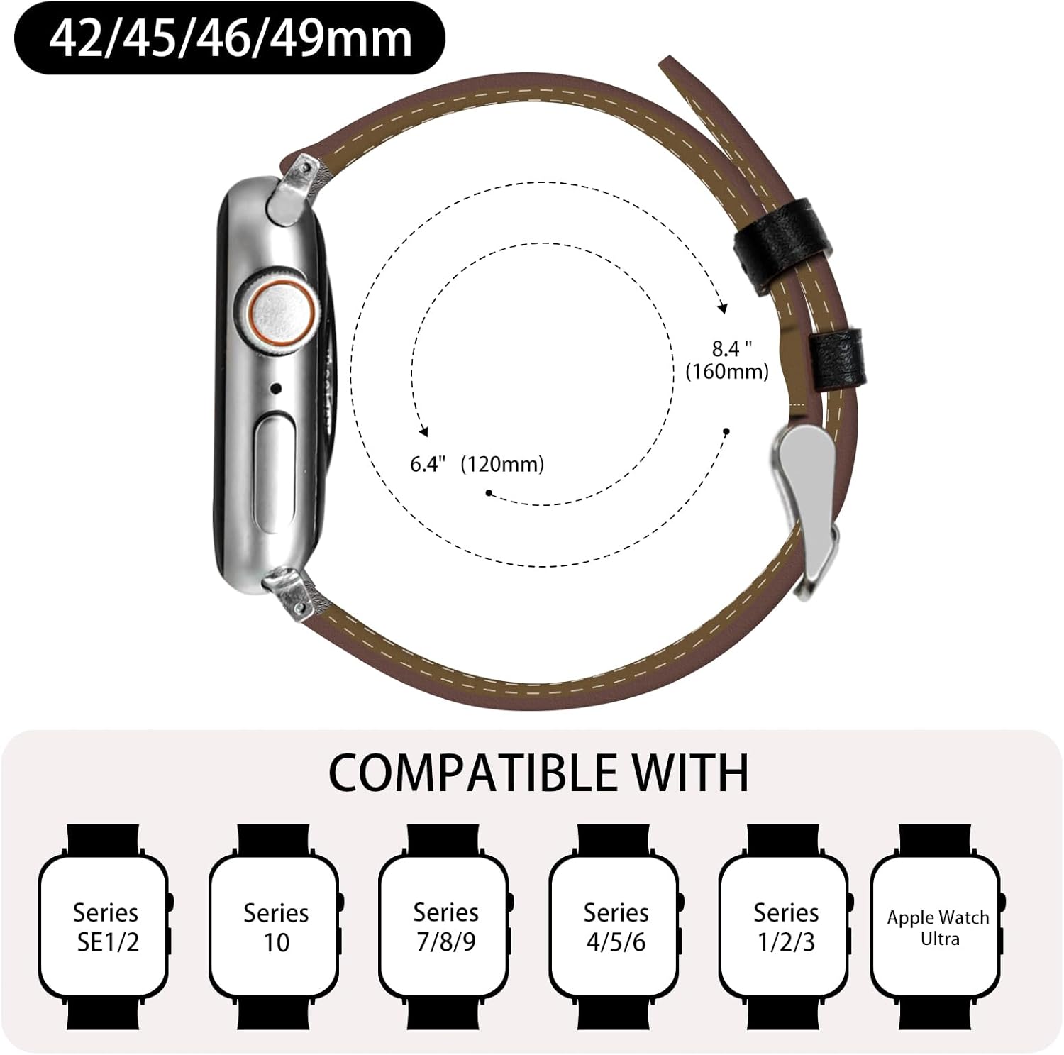 Premium Italy Leather Bands Compatible with Apple Watch Band 40mm 38mm 41mm 42mm 44mm 45mm 46mm 49mm, Soft Leather Watch Replacement Band for Watch Series Ultra SE 10 9 8 7 6 5 4 3 2 1 for Women Men - Image 7