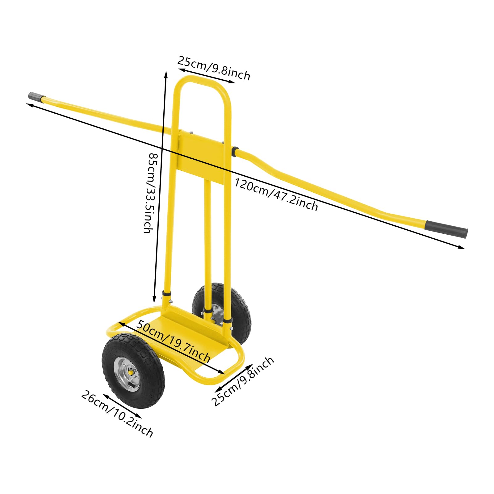 Plattenwagen Transportwagen, bis 220 Kg, mit 2 Vollgummi Rädern, Plattformwagen zum Transport von Trockenbauwänden, Glasplatten, Gipskartonplatten, Holz (Gelb)
