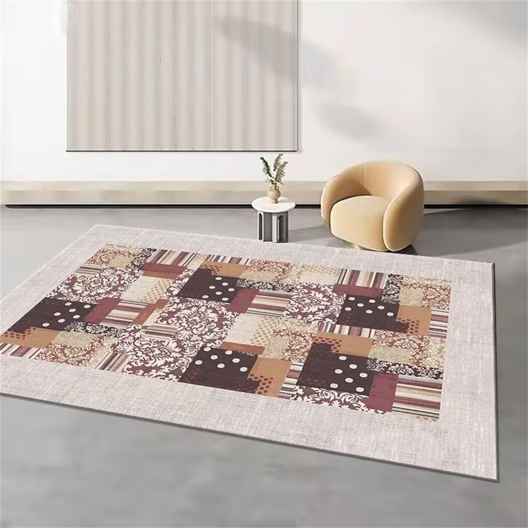 Tapis de style ethnique lavable en machine, idéal pour simplifier le nettoyage de votre grand salon