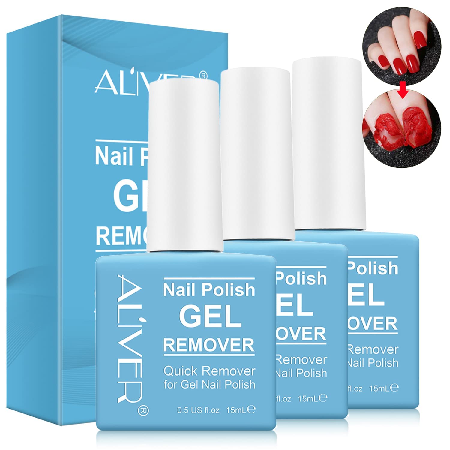 Gel Nail Polish Remover 3 Pack, Professional Gel Remover for Nails, Easily & Quickly Remove Nail Polish in 3-5 Minutes, Doesn't Hurt Nails, for UV Plastic Nails, Acrylic Nails, Natural Nails Blue