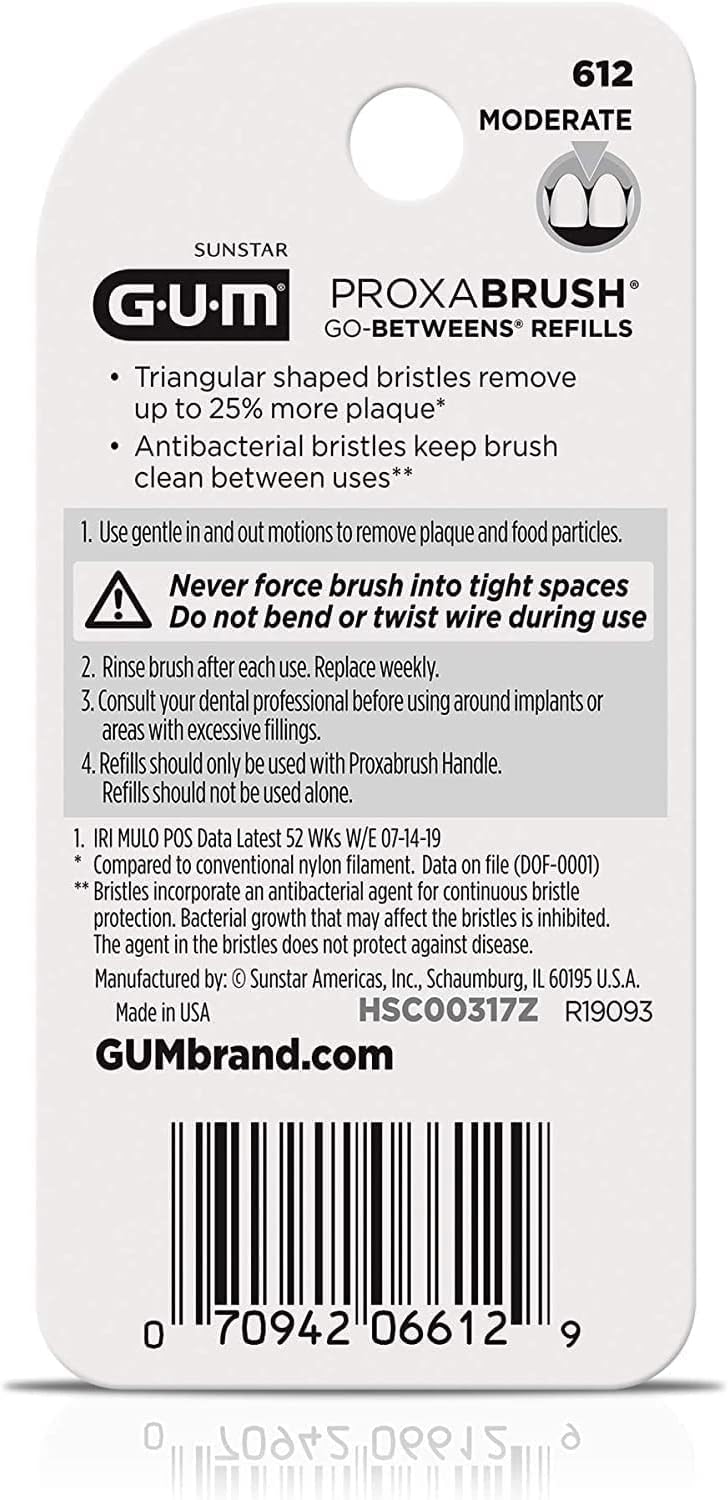 GUM Go-Betweens Proxabrush Refills Moderate [612] 8 Each (Pack of 2)