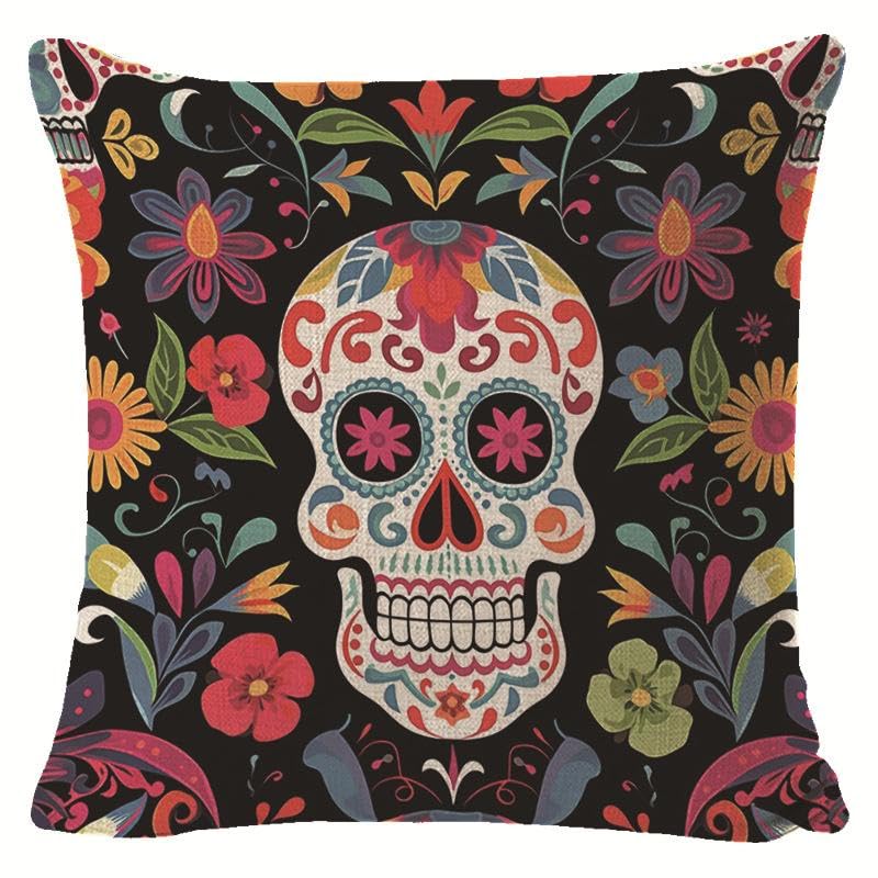 Tiuyzsle 4pcs/Set Creative Halloween Decoration Cushion Cover Classic Skull Series Printed Throw Pillow Cover