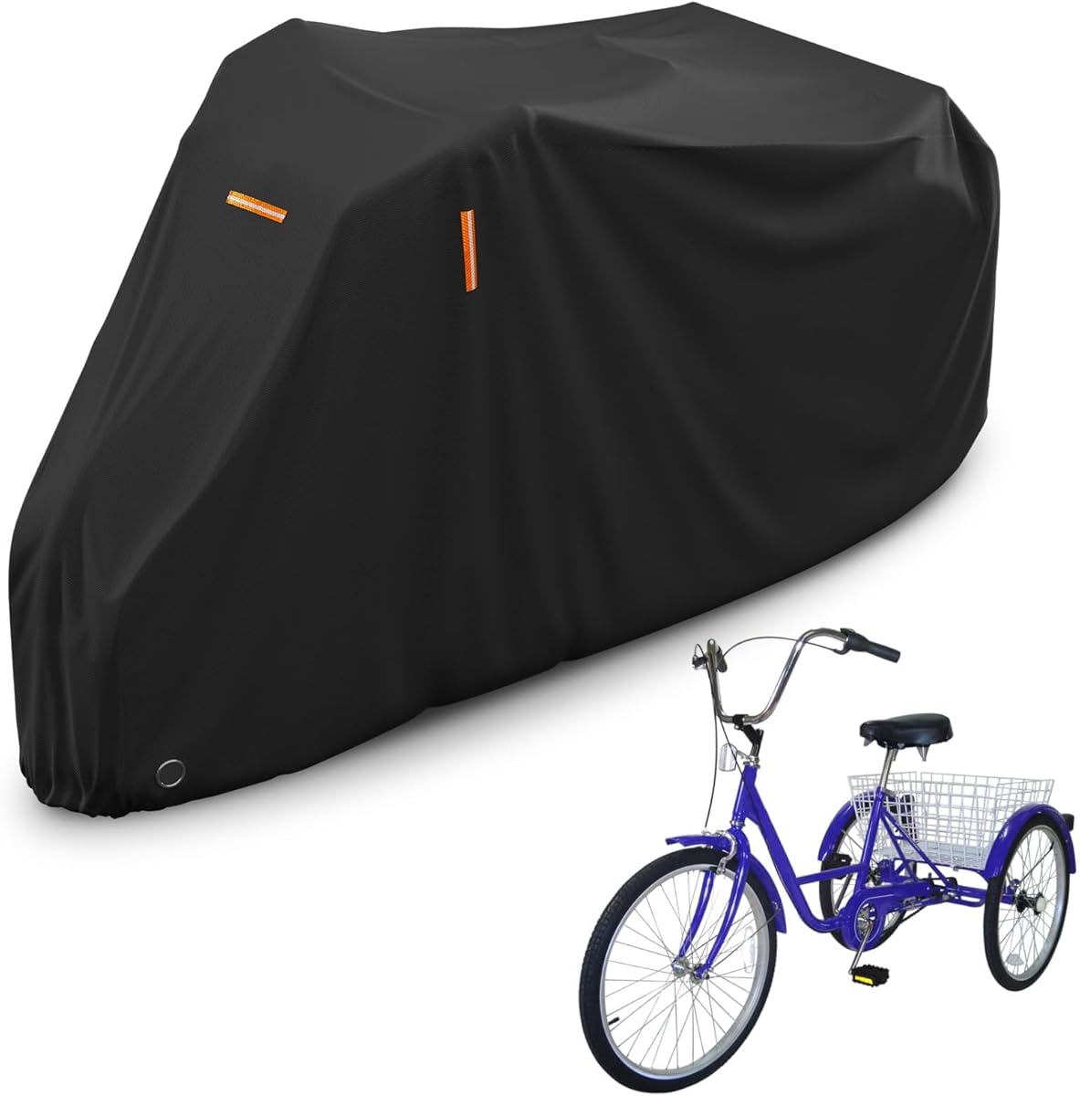 AKEfit Adult Tricycle Cover Electric Tricycle Covers, Bike Covers Outdoor Storage Waterproof, Dustproof Bicycle Cover, Windproof Recumbent Trike Cover Black