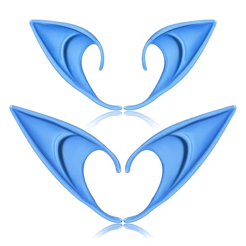 FRESHME Accesorios de cosplay, orejas de hada suaves, 2 pares de orejas de elfo azules de silicona, accesorios de Navidad, orejas de hada de vampiro