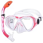 Kids Snorkel Set, Children Anti-Fog Diving Mask Swimming Goggles Full Dry Top Snorkel Equipment Snorkeling Packages Swimming Gear for Youth Boys Girls Age 5-10 (Pink)