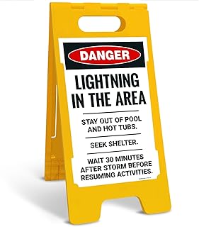 Danger Lightning in The Area Sidewalk Sign Kit, 10x16 Inches, with A Frame Stand, Made in USA by Sigo Signs