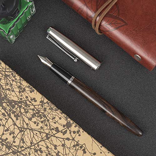 Jinhao 51A Solid Wooden Body Stainless Steel Cap F Nib Fountain Pen (Ebony Wood) #TOP2