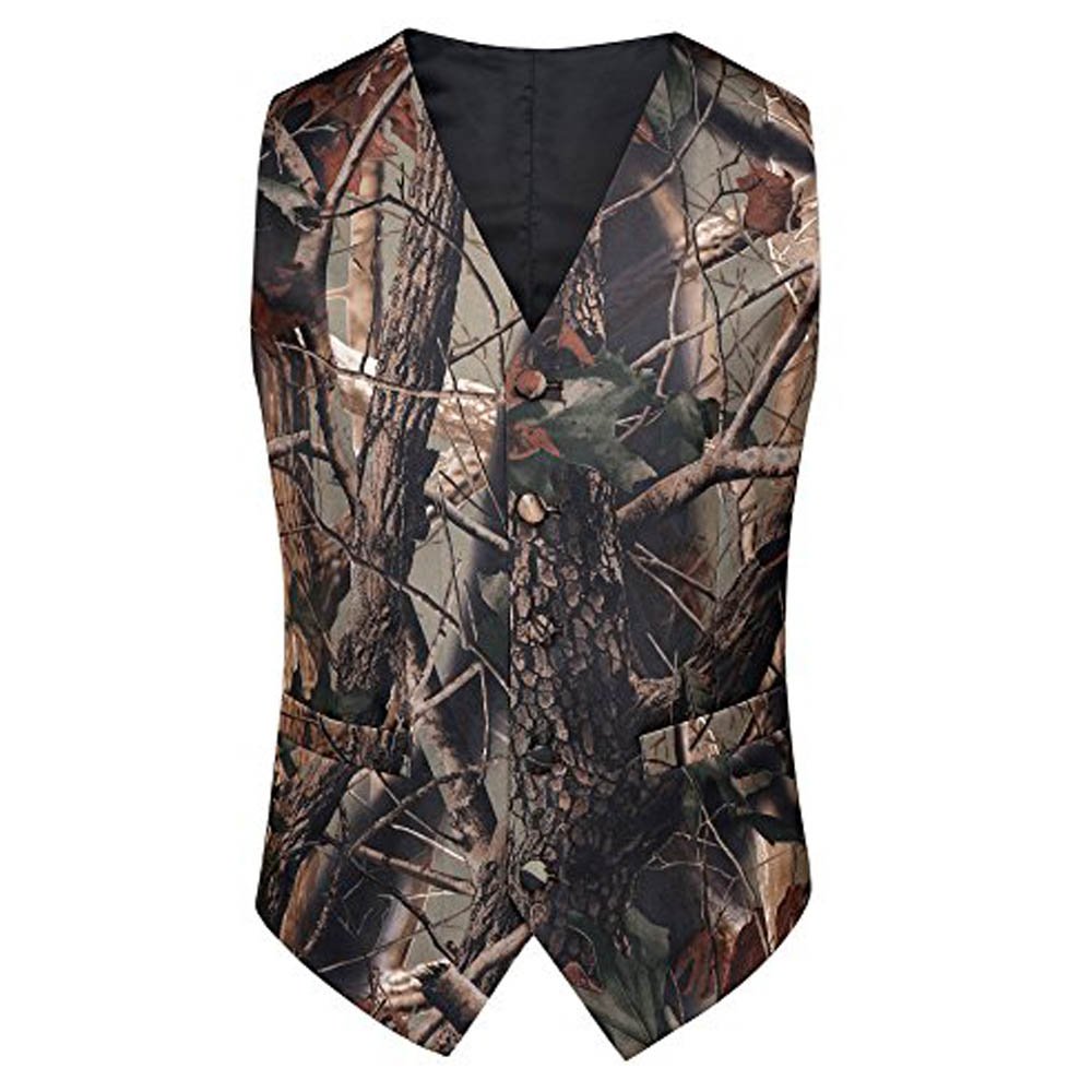 Mens Slim Fit Big Tree Camo Camouflage Vest and Tie Prom Wedding Vest