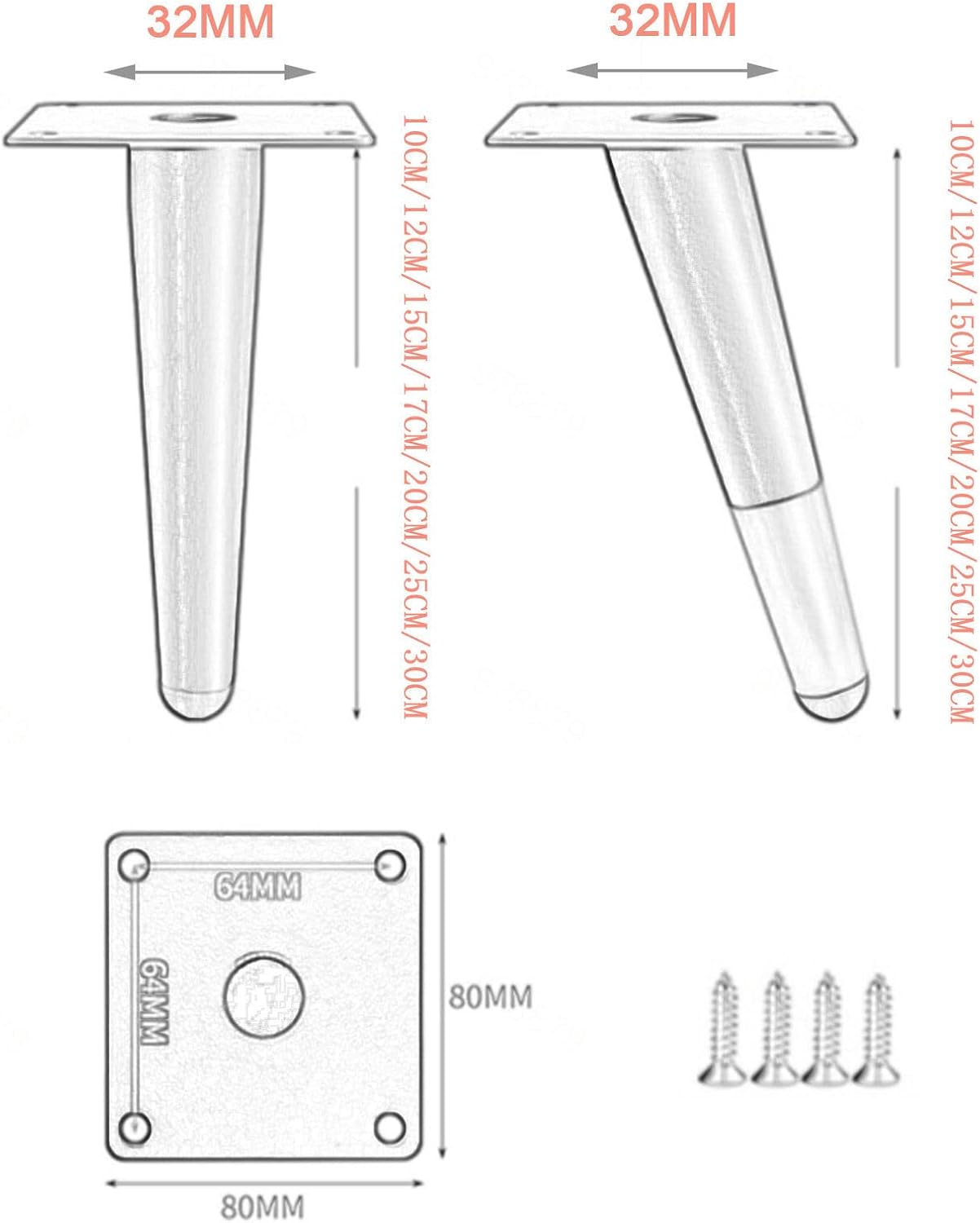 Slant Furniture Legs,4Pcs,Metal Legs,Sofa Support Legs,Slant Taper Legs,Furniture Table Legs,DIY Legs,Coffee Table,Gold Furniture Legs,Gold-20cm/8in