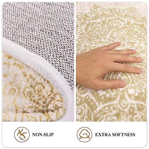 Lahome Vintage Medallion Washable Living Room Rugs - 3X5 Area Rug For Bedroom Aesthetic Non-Slip Throw Office Kitchen Rug Taupe Print Distressed Indoor Floor Carpet For Bathroom Laundry Dining Room #TOP6