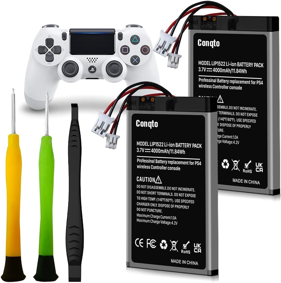 (2 Pack) Battery for PlayStation 4 Controller, [4000mAh] High Capacity Battery Replacement for PS4 Pro/Slim, Dualshock 4 Controller CUH-ZCT2U CUH-ZCT1E CUH-ZCT1U CUH-ZCT1H with Repair Tool Kit