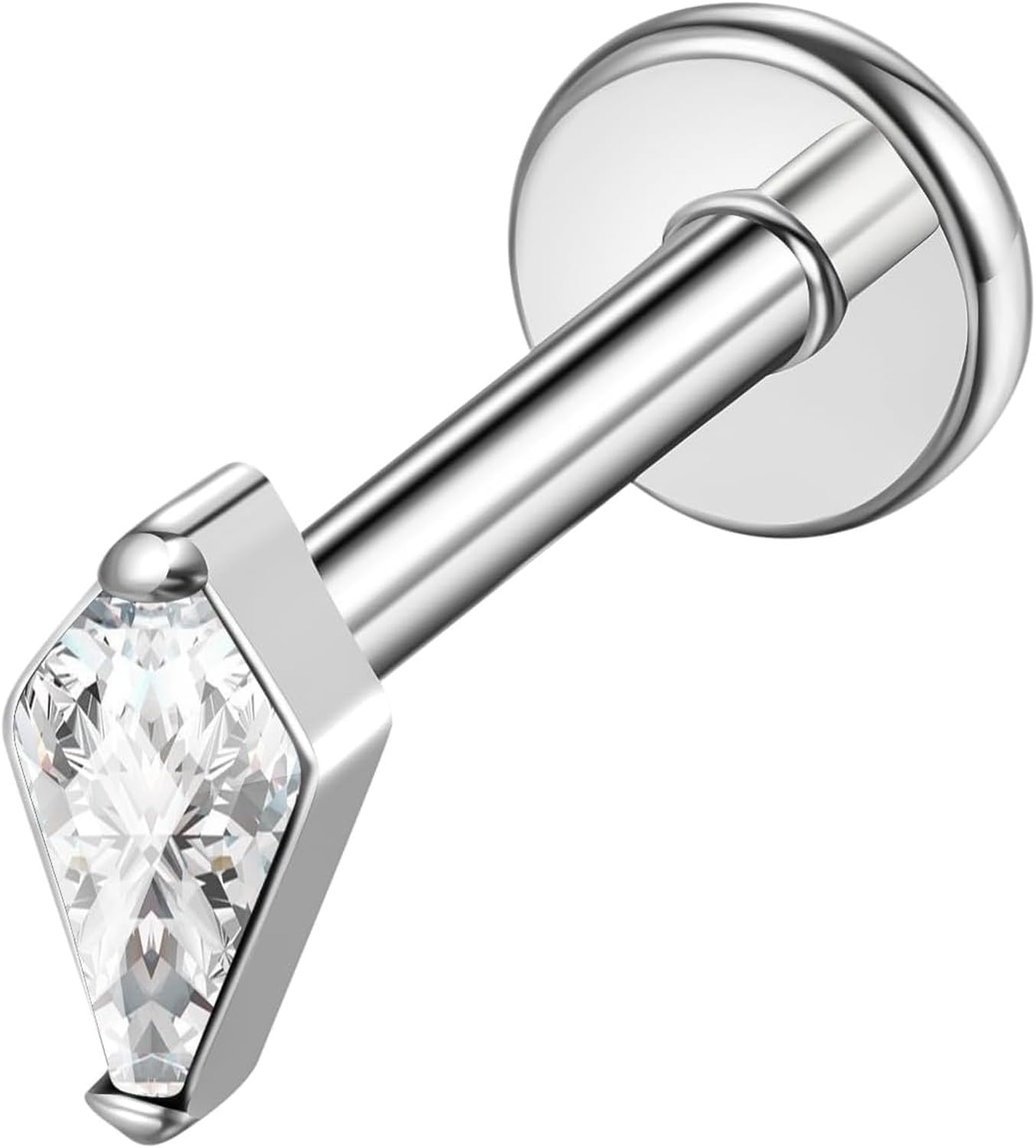 AIEIJJH Threadless Labret Stud Push In Jewellery G23 Titanium CZ Cluster Stud for Tragus Helix Conch Lobe Rook Cartilage Piercing Earring 1pc 16G, Rhombus Clear