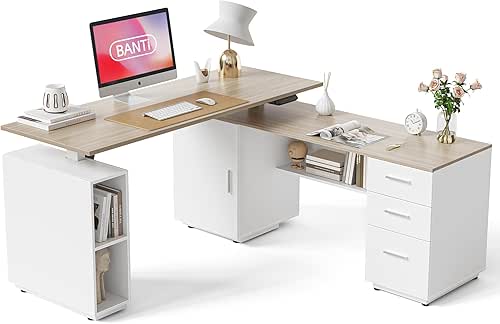 BANTI 63" Executive L Shaped Electric Standing Desk: 1.18" Thick