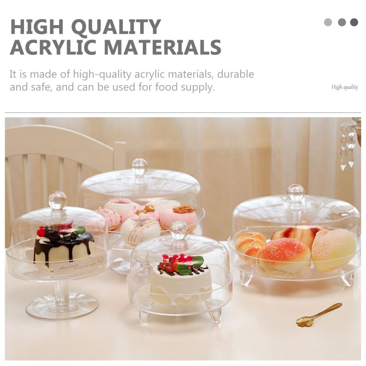 Beaupretty Bandeja Acrílica Transparente con Tapa Protectora para Exhibición y Almacenamiento de Postres en Cocina y Hogar, Diseño Creativo y Funcional
