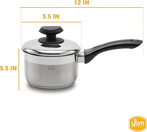 Miniatura 2 de YBM Home Professional Chef's - Olla de acero inoxidable 1810 cubierta con base de cápsula de tres capas con mango de baquelita, excelente espejo
