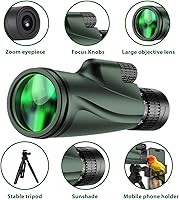 Vista 6 de Telescopio Monocular 80 x 100 Monoculares de Alta Potencia para Adultos con Trípode, Monocular para Smartphone Adecuado para Observación de Aves