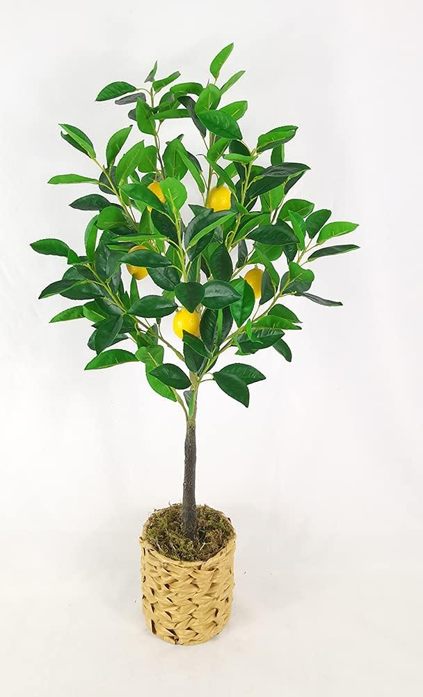 Fake Lemon Tree Plant Artificial Plastic Tree Faux Potted Lemon Fruit Tree for Home Office Decor 32" -1 Pack
