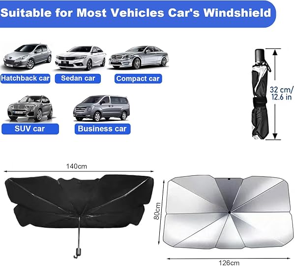 LELYFIT Parasol de Coche para el Parabrisas, Material de Protección Solar de 5 Capas, Plegable y Retráctil, Protección Ultravioleta, Adecuado para la Mayoría de Los Modelos (Grande) - 5