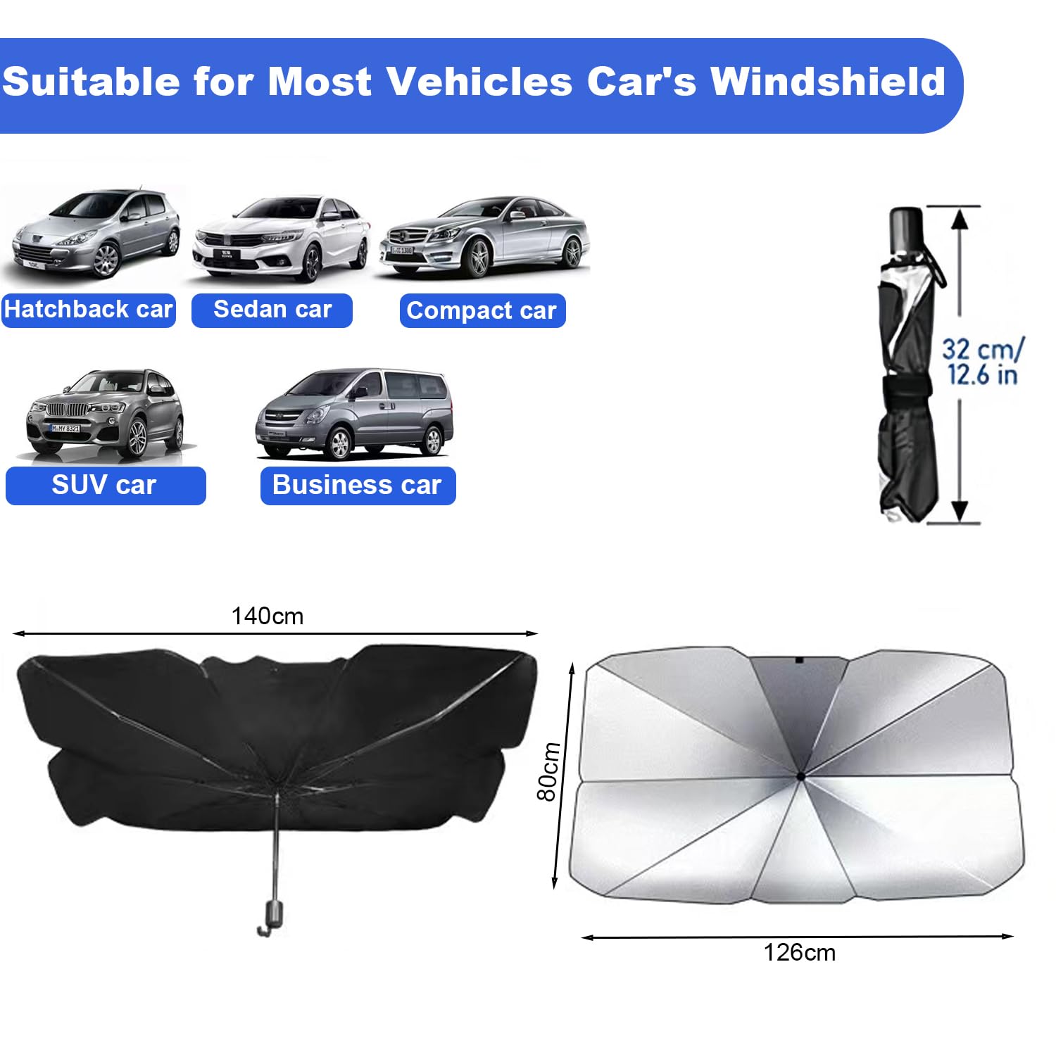 Parasole Auto LivTee In Poliestere 300T – 162,6 X 85,1 Cm, Design Riflettente A Doppio Strato Con Estensione Da 30,5 Cm, Protezione UV, Per Piccole Berline E Mini SUV