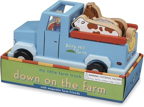 Jack Rabbit Creations Farm Truck Playset - 7 Magnetic Animals - Ages 3+ | FSC Certified Wood, Non Toxic Paints, 5 x 9 x 5 in, Portable Design, Animal Theme, Manual Operation, Model 842