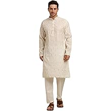 Men's Ethenic Kurta Pajama Set with Embroidery - Festive &amp; Wedding Wear - Tunic Art Silk - Traditional Indian Outfit