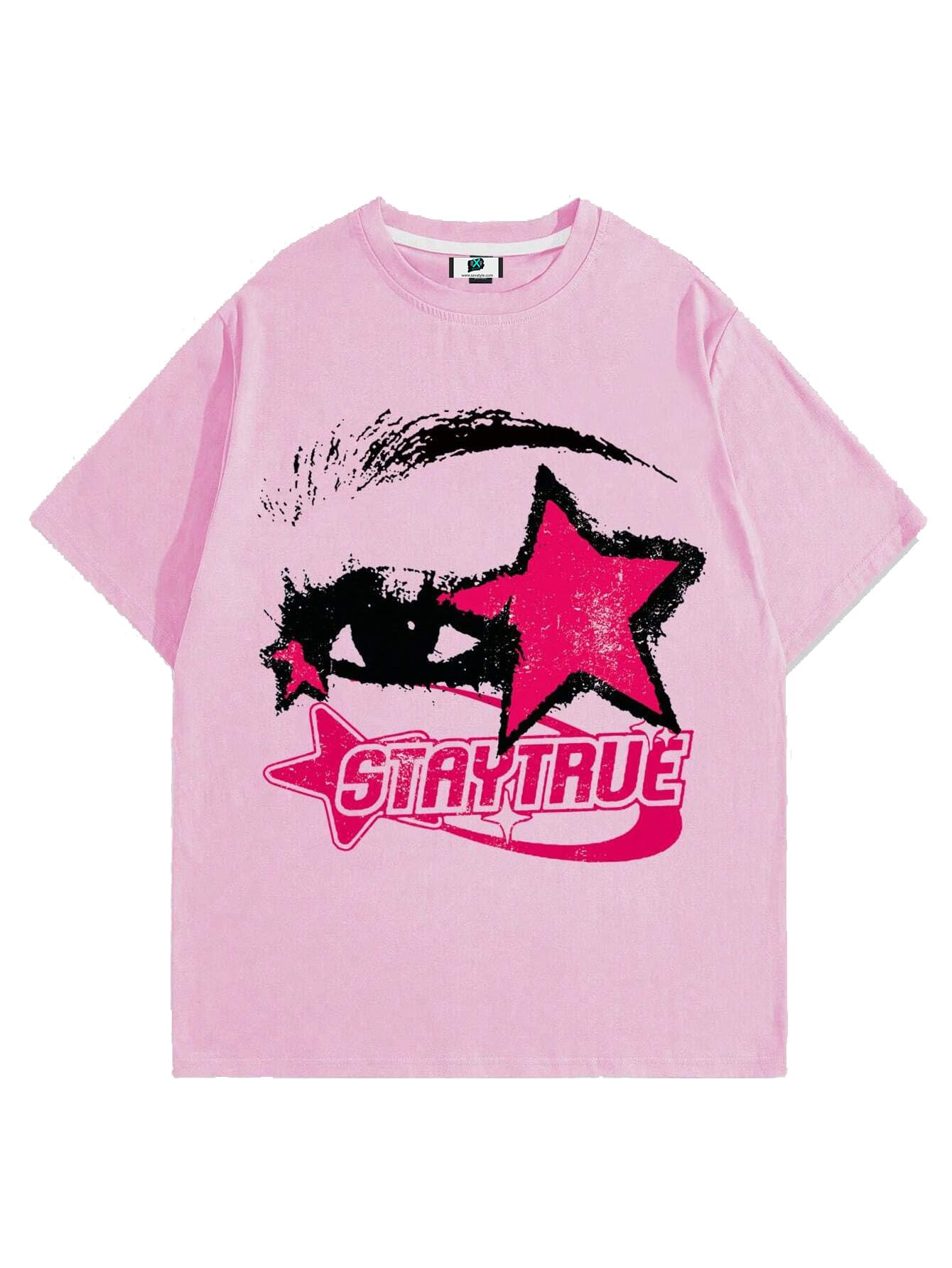 SXV 'STAYTRUE’ Printed Cool Aesthetic Oversized Baggy Cotton T-Shirt for Men & Women-image-44
