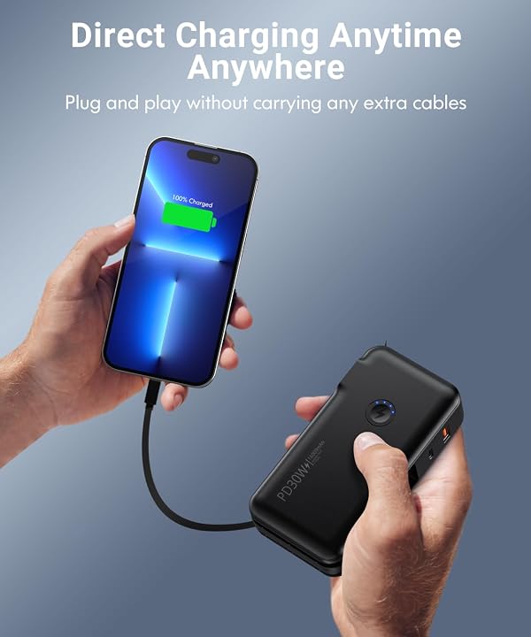 Portable Charger, Power Bank, 16000mAh Power Bank Built-in AC Wall Plug and Cables, PD 30W and QC4.0 Fast Charger for iPhone and Android Phones and Most Electronic Devices (Black) by LOVELEDI - Used condition - Image 7