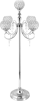 5 Arm Candle Holders Silver Floor Candelabra Wedding Centerpieces, 49 in Tall Candle Holders Wedding Decorations, Crystal Candle Holder for Event, Wedding, Party Decoration
