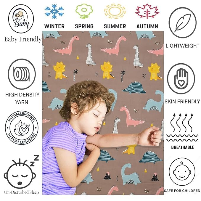 Image of RD FABS Wrinkle Free Glace Animal Print Cotton Bedsheet for Kids with 2 Pillow Cover| Soft Skin Friendly | Anti Fade (Double Bed King Size 90x95 Inches /Rosy /Dinosaur), 144 TC