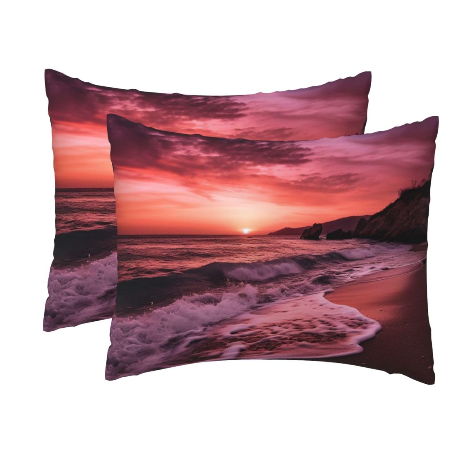 2 Pack Standard Size Pillow Cases for Hair and Skin Soft Breathable Pillow Case Covers with Hidden Zipper Beach Sunset Pillowcase 20x26 Inches Pillow Cover for Sleeping Gift
