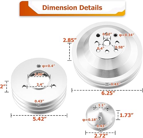Miniatura 2 de WeiSen Alternador y cigüeñal y bomba de agua Kit de polea de correa en V compatible con motores Big Block Chevy 396 427 454 Bomba de agua corta