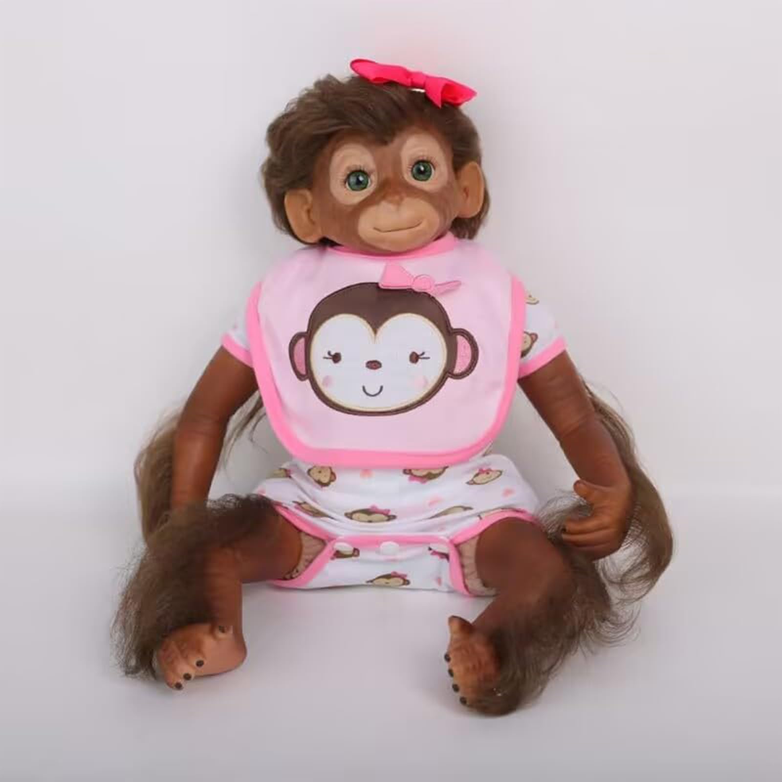 Bambola Reborn Scimmia In Silicone 52 Cm - Realistica Neonata Con Occhi Aperti, Vestita E Accessoriata