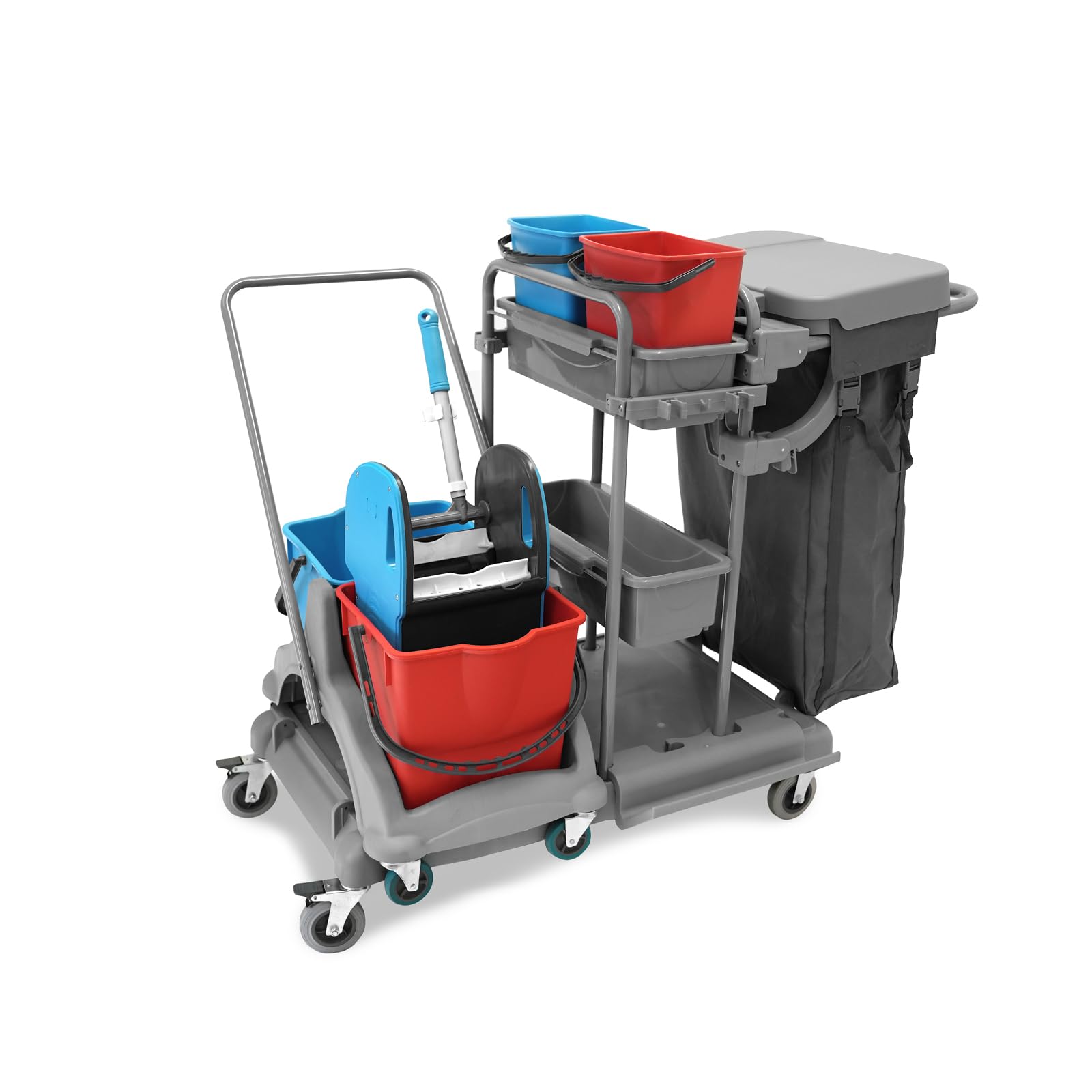 Hypafol Putzwagen Reinigungswagen 2x5 l + 2x18 l Eimer Doppelfahrwagen Moppresse Utensilbehälter Abfall-Eimer