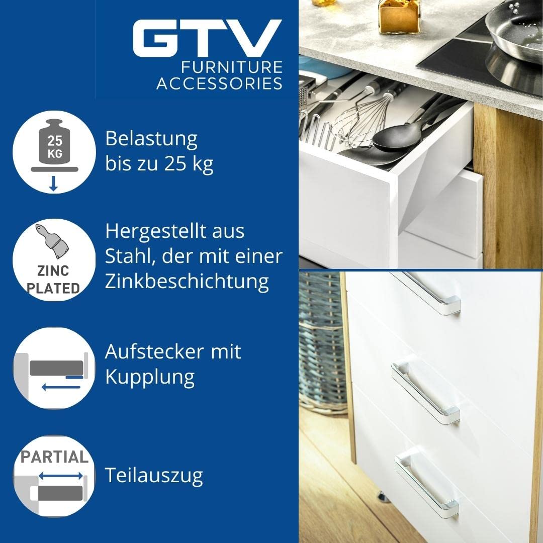 GTV - GCHX18-H Bodenmontageführung mit leisem Schließmechanismus - Schiene für die untere Montage - Teilauszug - l-500 Modern Slide, Platte 18 - stiller Verschluss - bis 25 Kg - 1 Set : 2 Stück