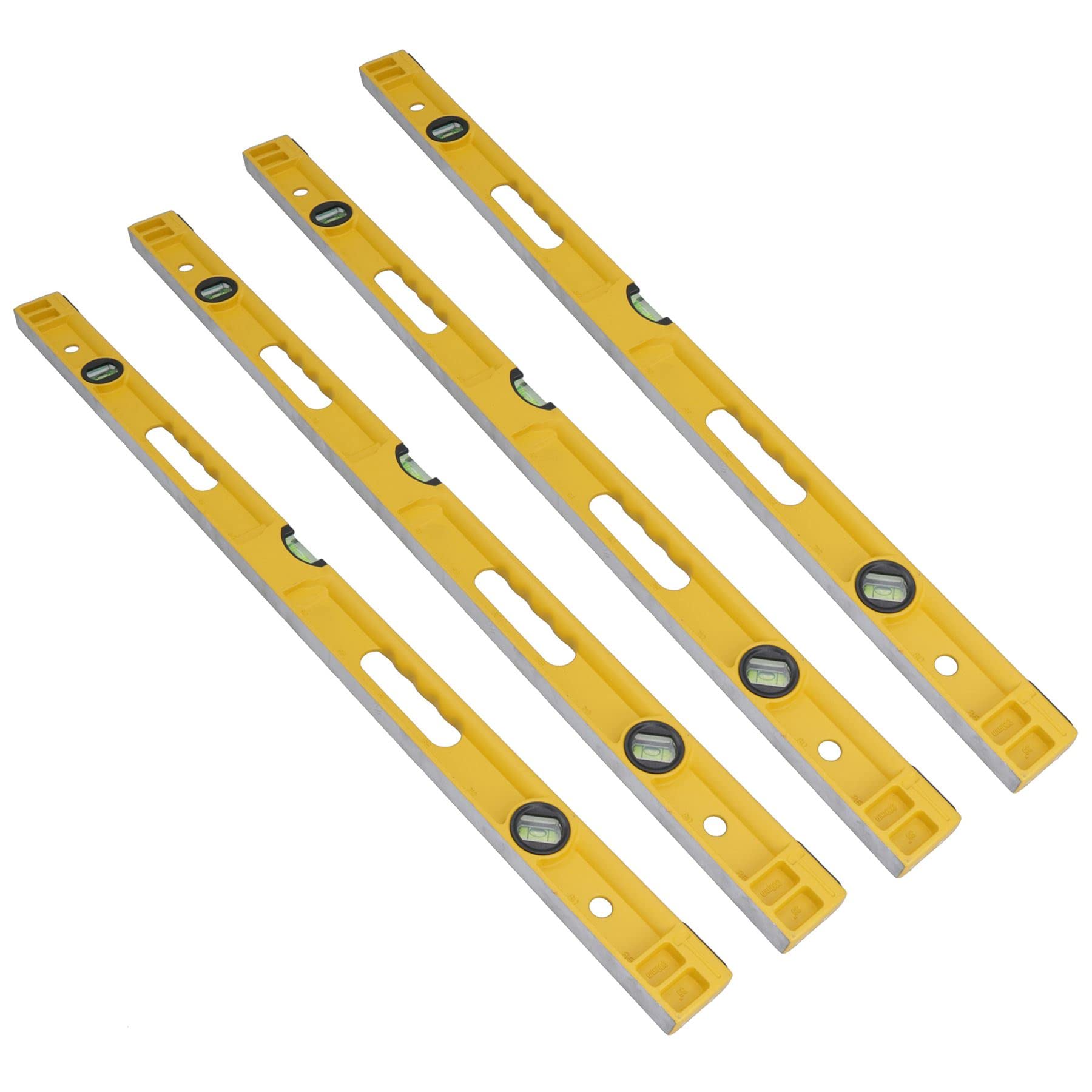 Lot de 4 niveaux à bulle robustes en fonte d'aluminium avec 3 fioles 91,4 cm