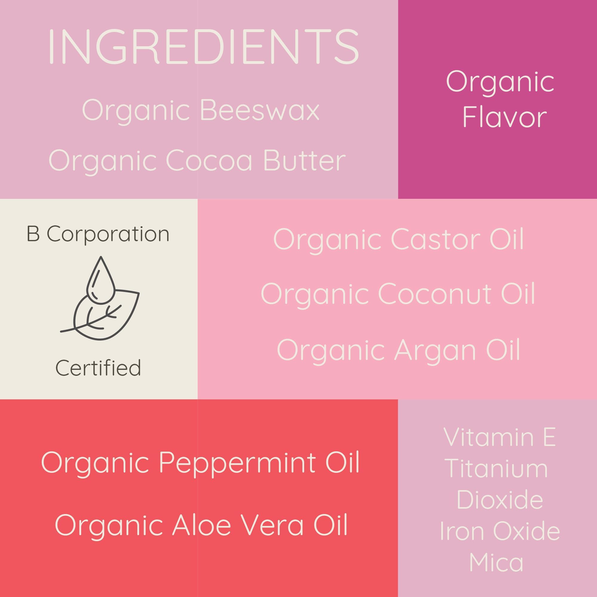 4-Pack Shimmer Tinted Lip Balms - Natural & Organic Ingredients - Hydrating & Moisturizing, USA Made