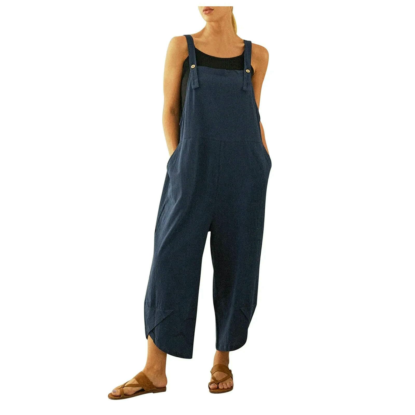 Salopette da Donna Tuta Estiva Casual Lunga A Gamba Larga con Tasche, Elegante E Semplice