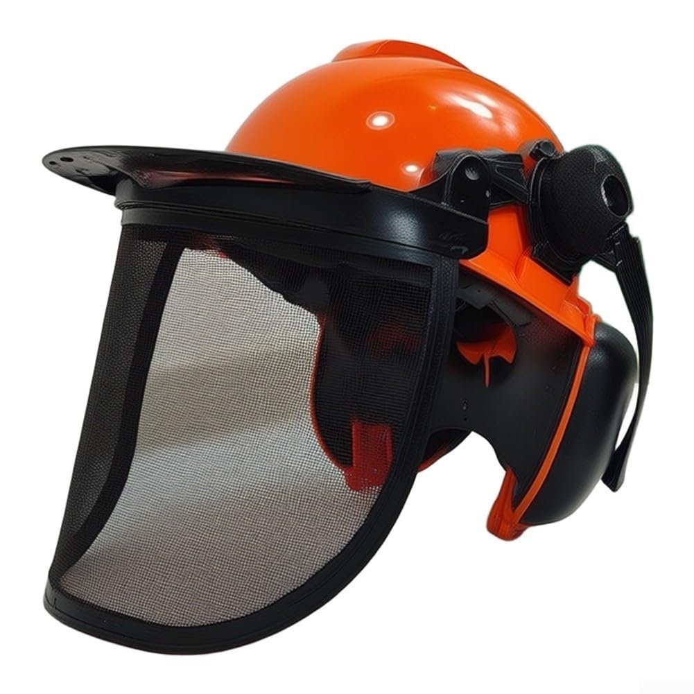 para casco Forestal con Orejeras y Visera Malla Naranja para | Protección integral, visera de malla , orejeras ajustables, color naranja alta visibilidad, para ideal desbroce